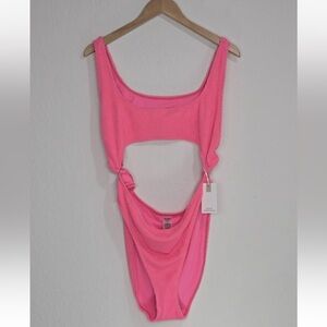 Good American Always Fits Monokini Hot Neon Pink Size 5/6 Womens NEW